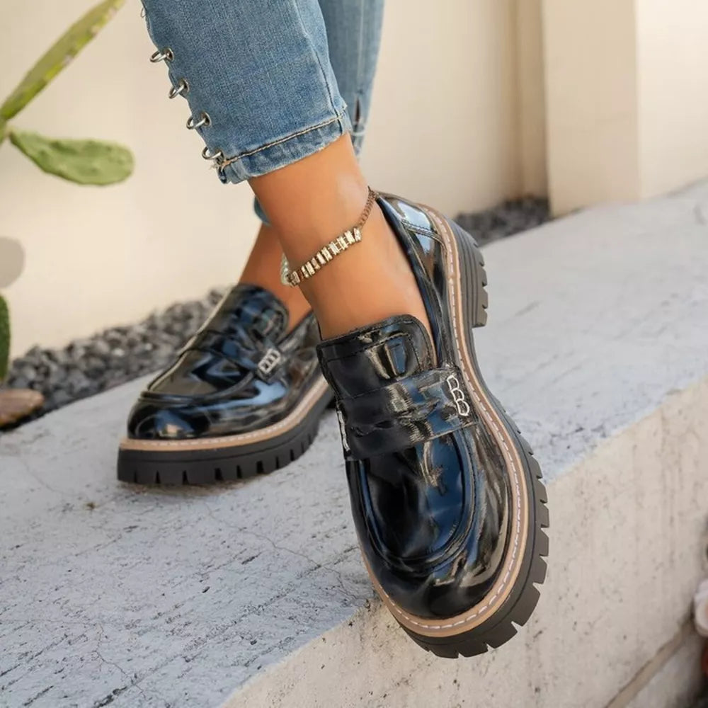 Round Toe Platform Loafers, front view