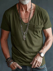 Men's Full Size V-neck Pocket T-shirt in Black, alternate angle