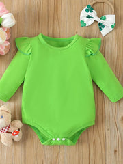 Children's Ruffled Long Sleeve Bodysuit & Dress Set in Grass Green, side view