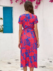 Floral Surplice Midi Dress With Tie Waist