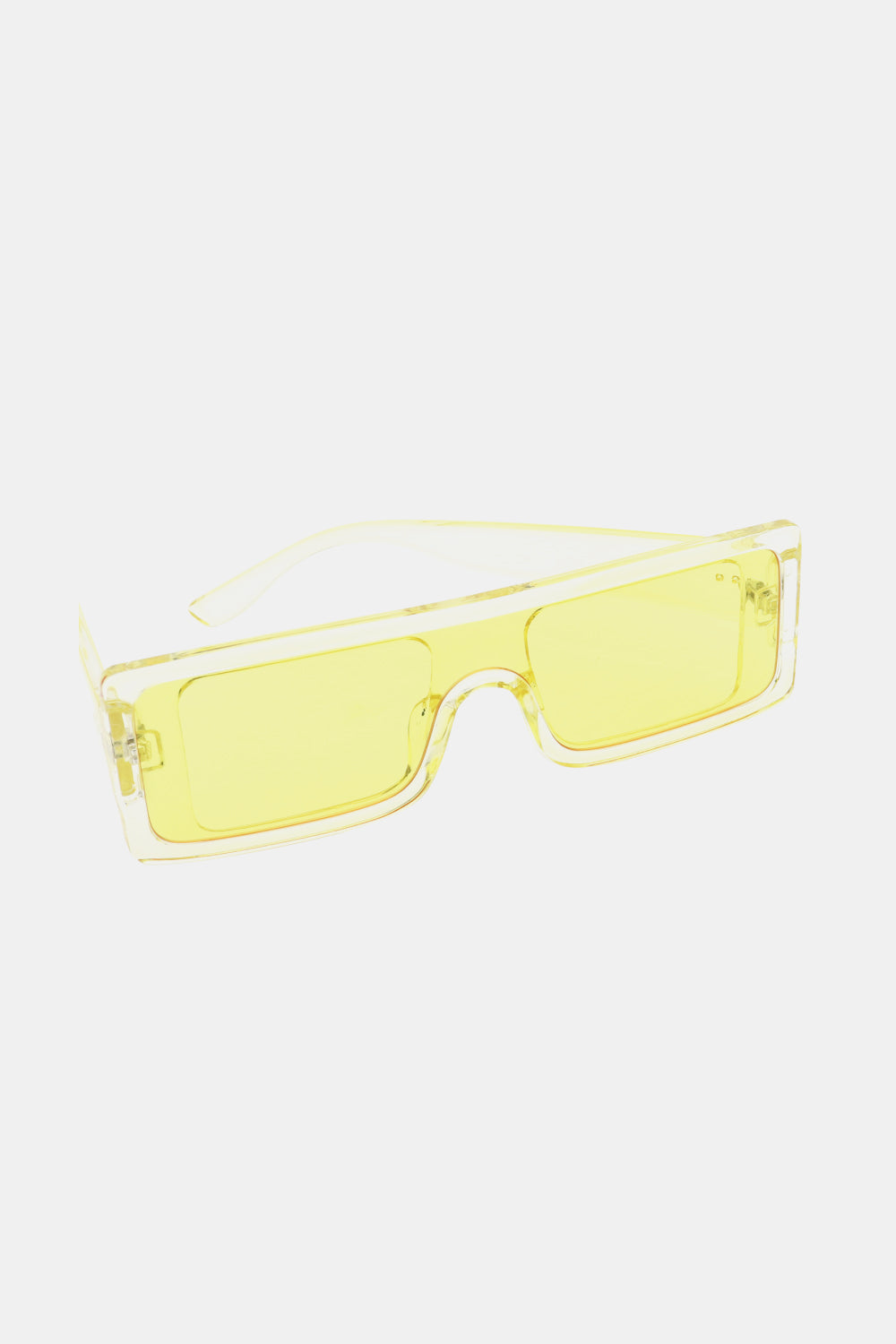 Neon yellow rectangular sunglasses with clear frames and tinted lenses.