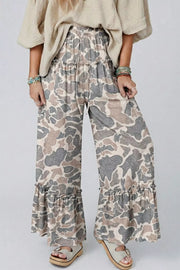 Camo maternity pants with ruffle hem and drawstring waist