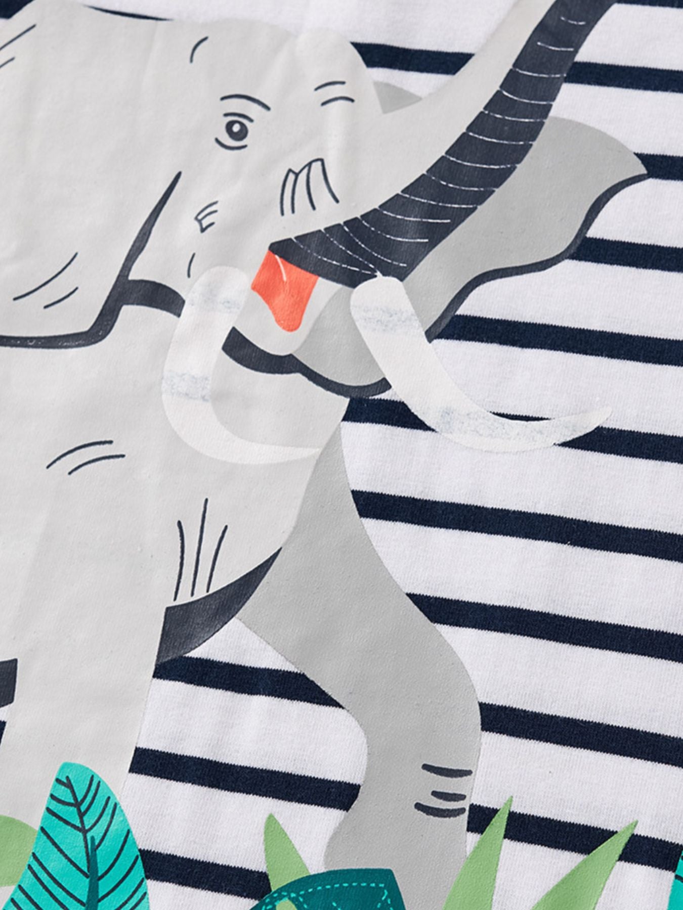 Toddler cotton t-shirt with navy and white stripes and an elephant graphic.