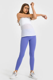 Sculpted high-waist performance leggings in periwinkle, ankle-length.