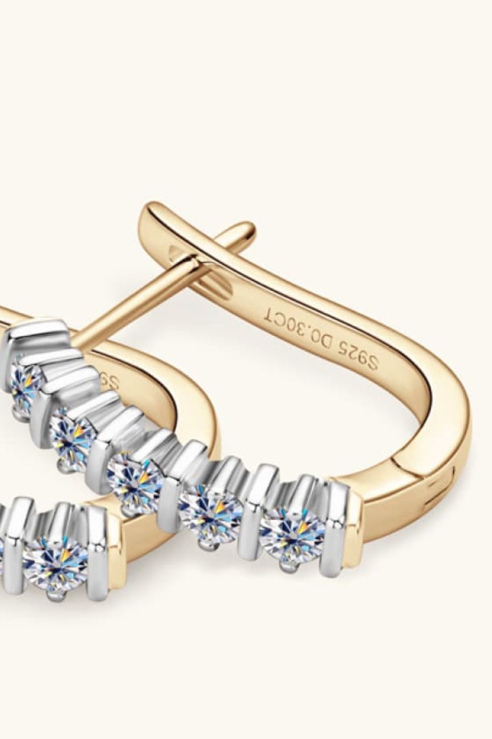 Gold pavé hoop earrings with moissanite stones, 18K gold-plated.