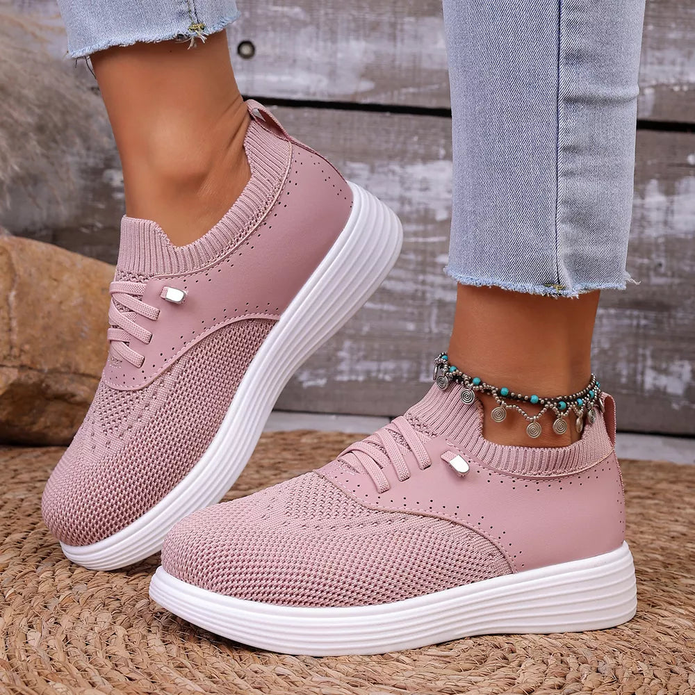 Round Toe Lace Up Sneakers in Pink, fit detail
