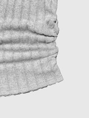 Grey ribbed knit crop top with ruched side detail and raw hem