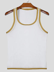 White mesh tank top with contrast trim on neckline and armholes