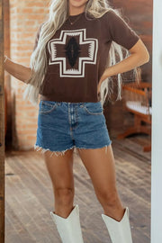 western pullover sweater in cream with crew neck