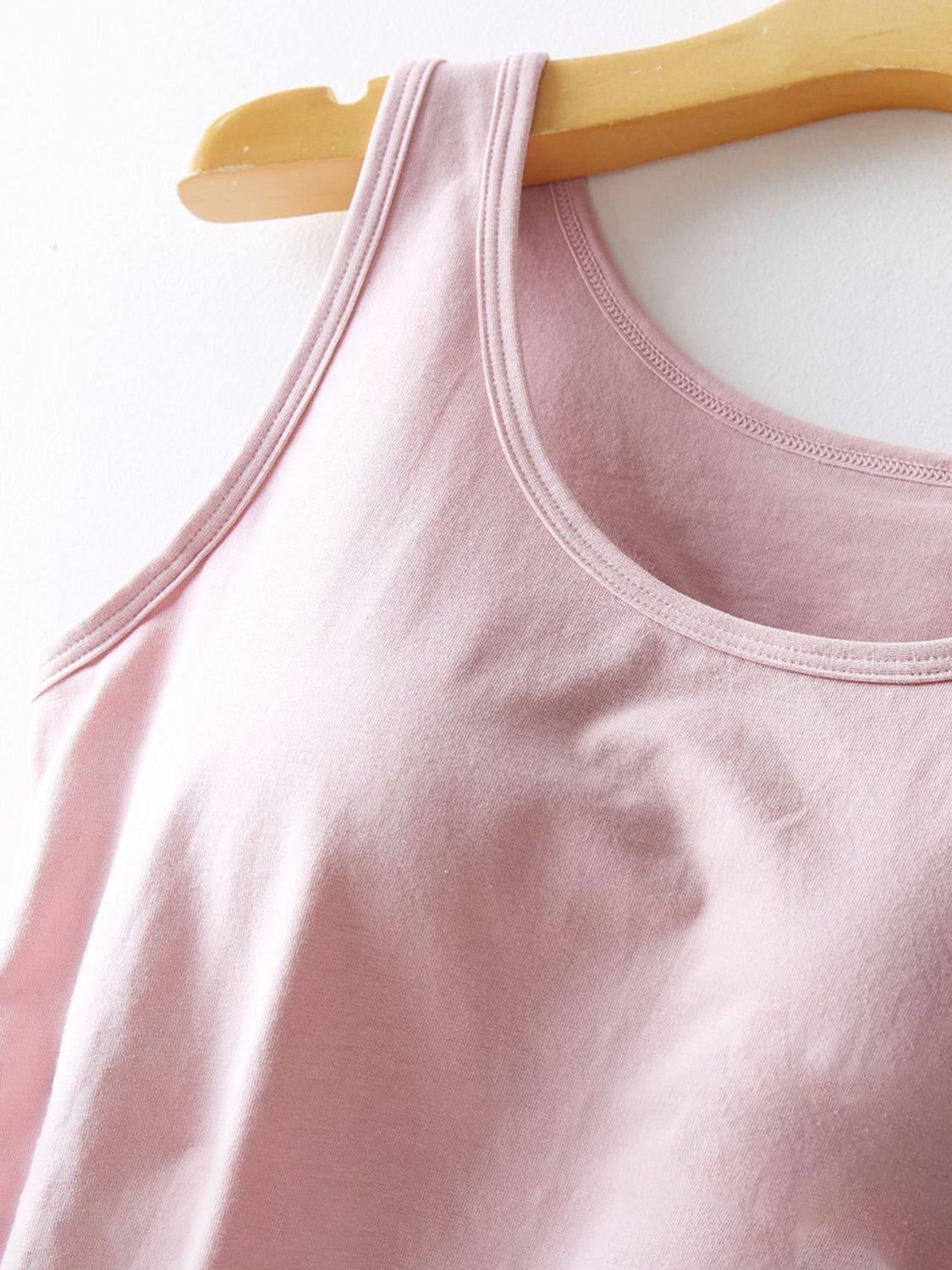 Pale Blush Built-In Support Tank Top with scoop neck and double-stitched straps.