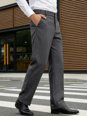 Classic fit dark gray dress pants with pockets, straight leg, men's.