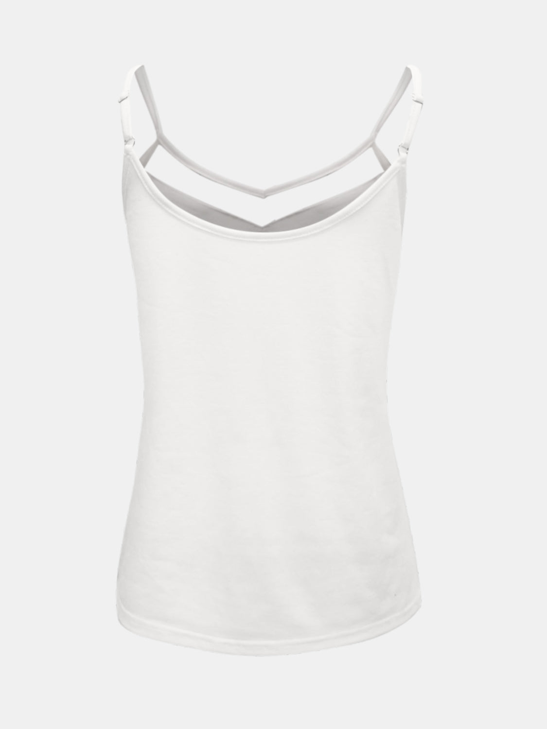 White V-neck cami with double strap detail and adjustable straps