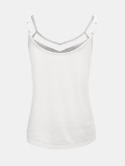 White V-neck cami with double strap detail and adjustable straps