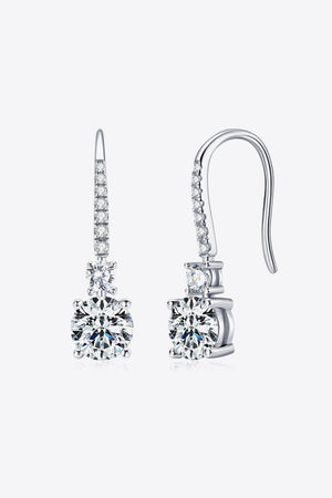 Silver moissanite cascade drop earrings with round-cut stones and a delicate chain detail.