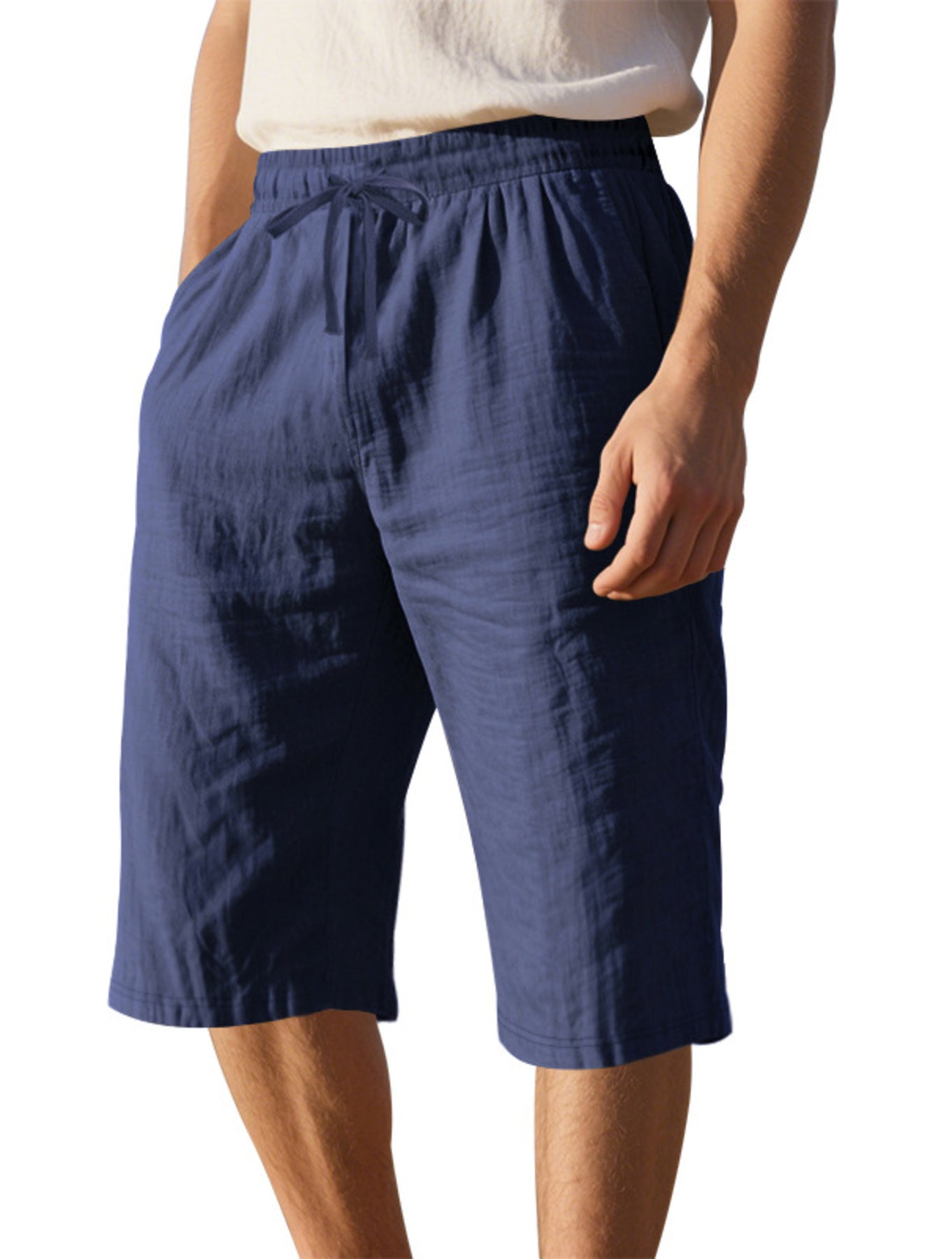 Men's Casual Drawstring Bermuda Shorts Plus Size in Light Blue, product detail