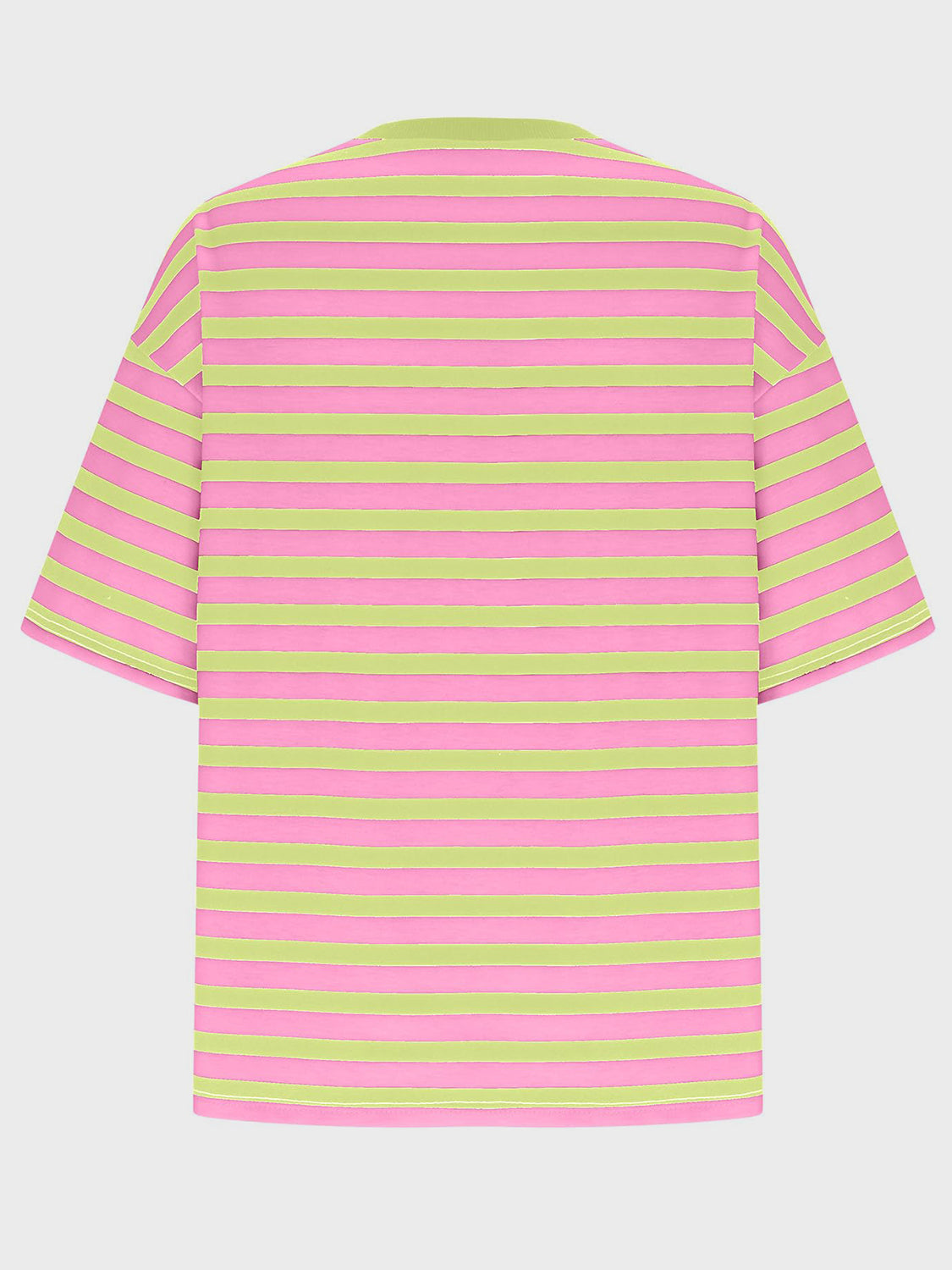 Oversized striped tee in Sherbet pink and lime green with dropped sleeves.