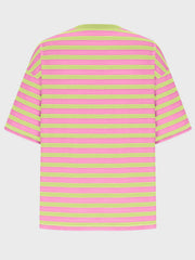 Oversized striped tee in Sherbet pink and lime green with dropped sleeves.