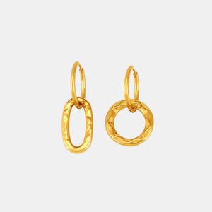 Textured gold vermeil hoop earrings with oval and round hammered charms.