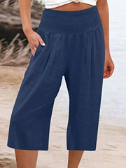 Effortless Smocked Wide-leg Capri Pants