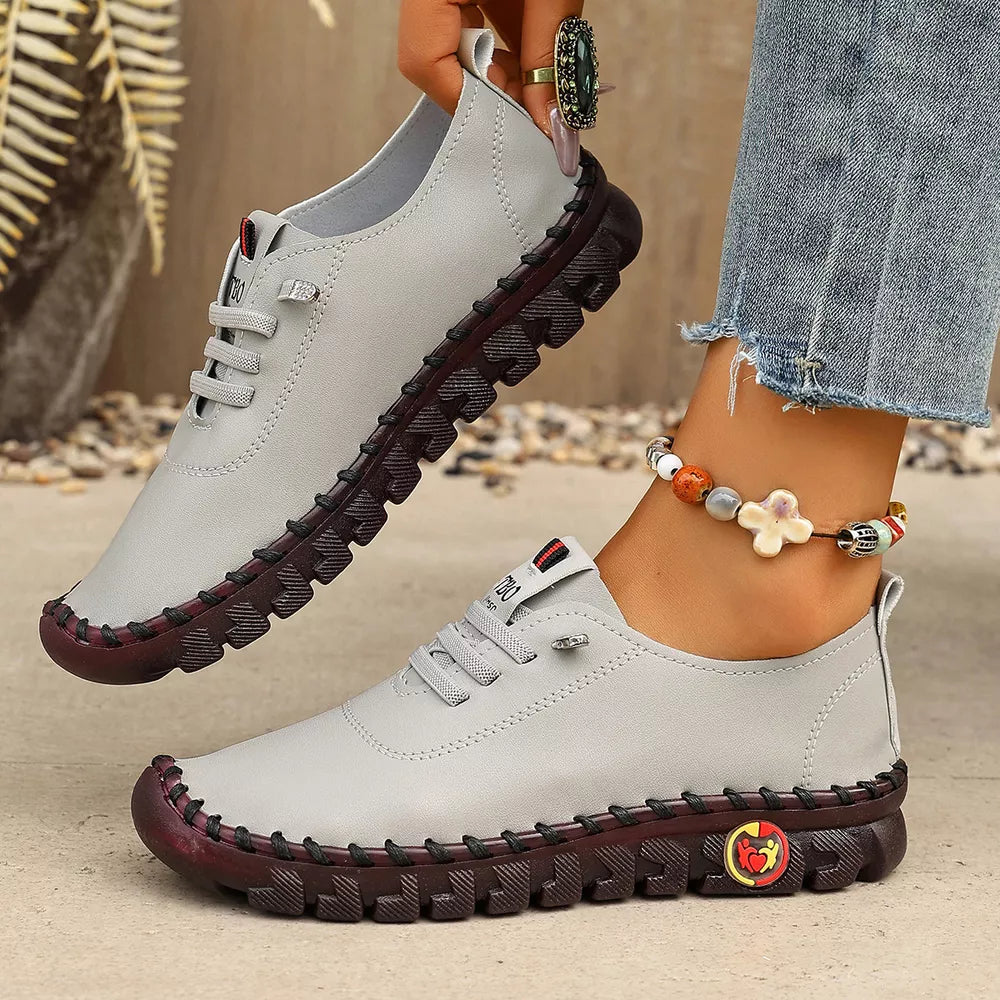Round Toe Lace Up Sneakers in Grey, alternate angle