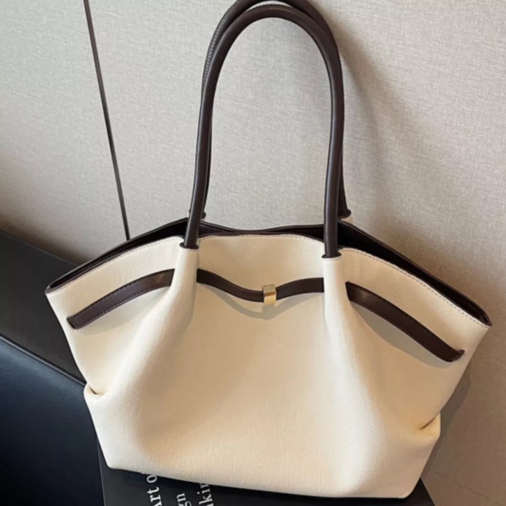 Large Capacity Shoulder Bag in Off White, side view