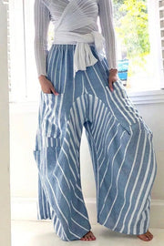 Striped Wide-leg Pants in Light Blue, front view
