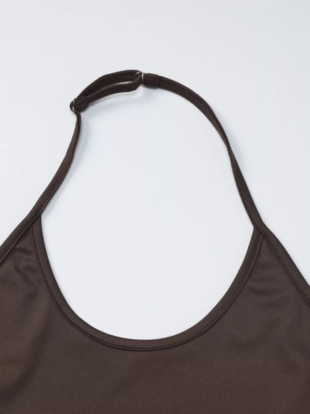 Brown halter crop top with adjustable strap detail