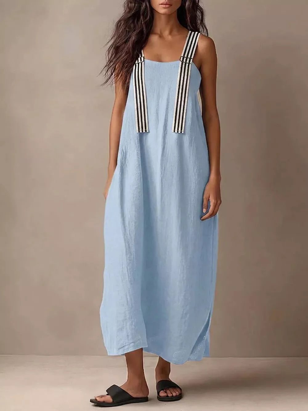 Elegant Striped Strap Midi Dress