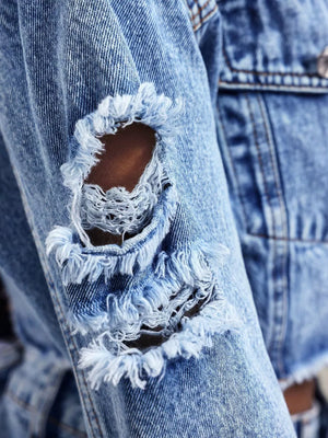 Distressed Cropped Denim Jacket, close-up detail