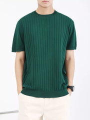 Men's Wood Green ribbed knit t-shirt with vertical stripes and crew neck.