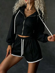 Zip Up Hooded Outerwear And Shorts Set, view 11