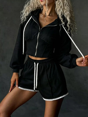 Zip Up Hooded Outerwear And Shorts Set, view 11