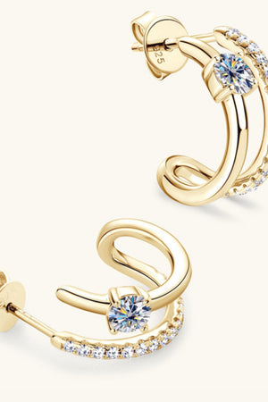 Gold double-band hoop earrings with pavé and solitaire stones