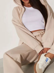 Zip-up Hoodie And Wide-leg Pants Set in Pink, model styling view
