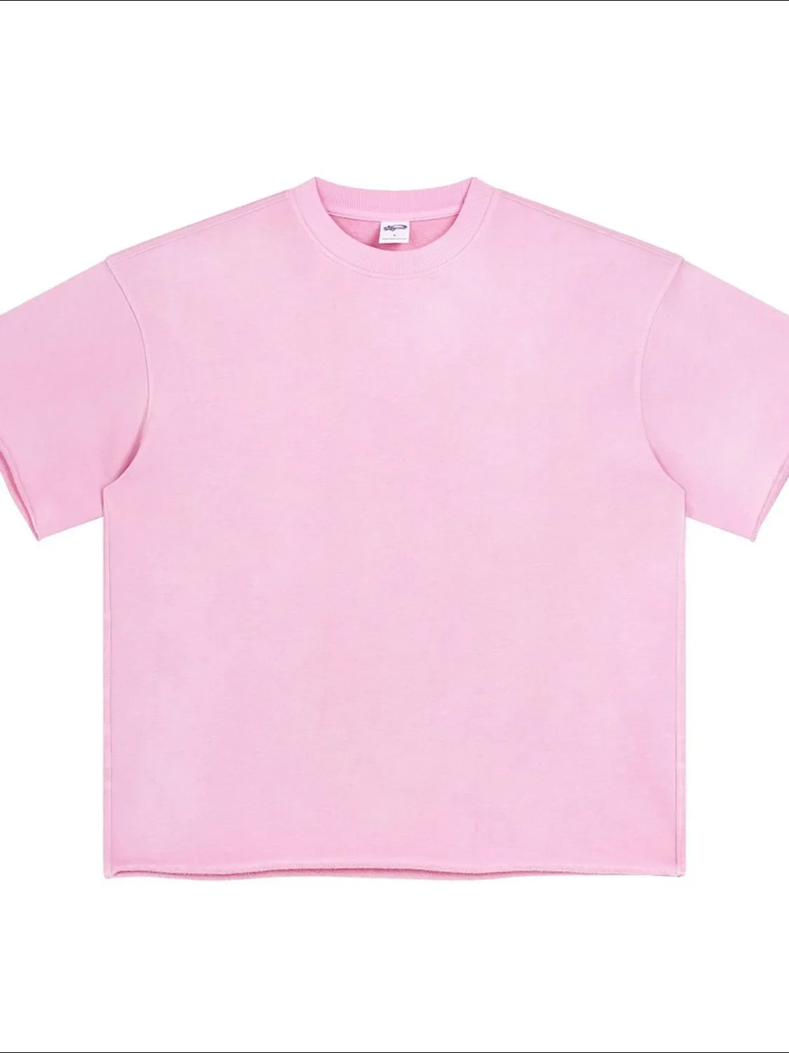 Blush pink boxy t-shirt with raw hem and crew neck