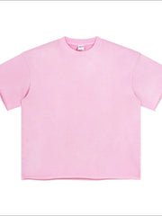 Blush pink boxy t-shirt with raw hem and crew neck