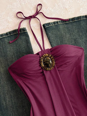 Embellished Front Halter Neck Cami, side view