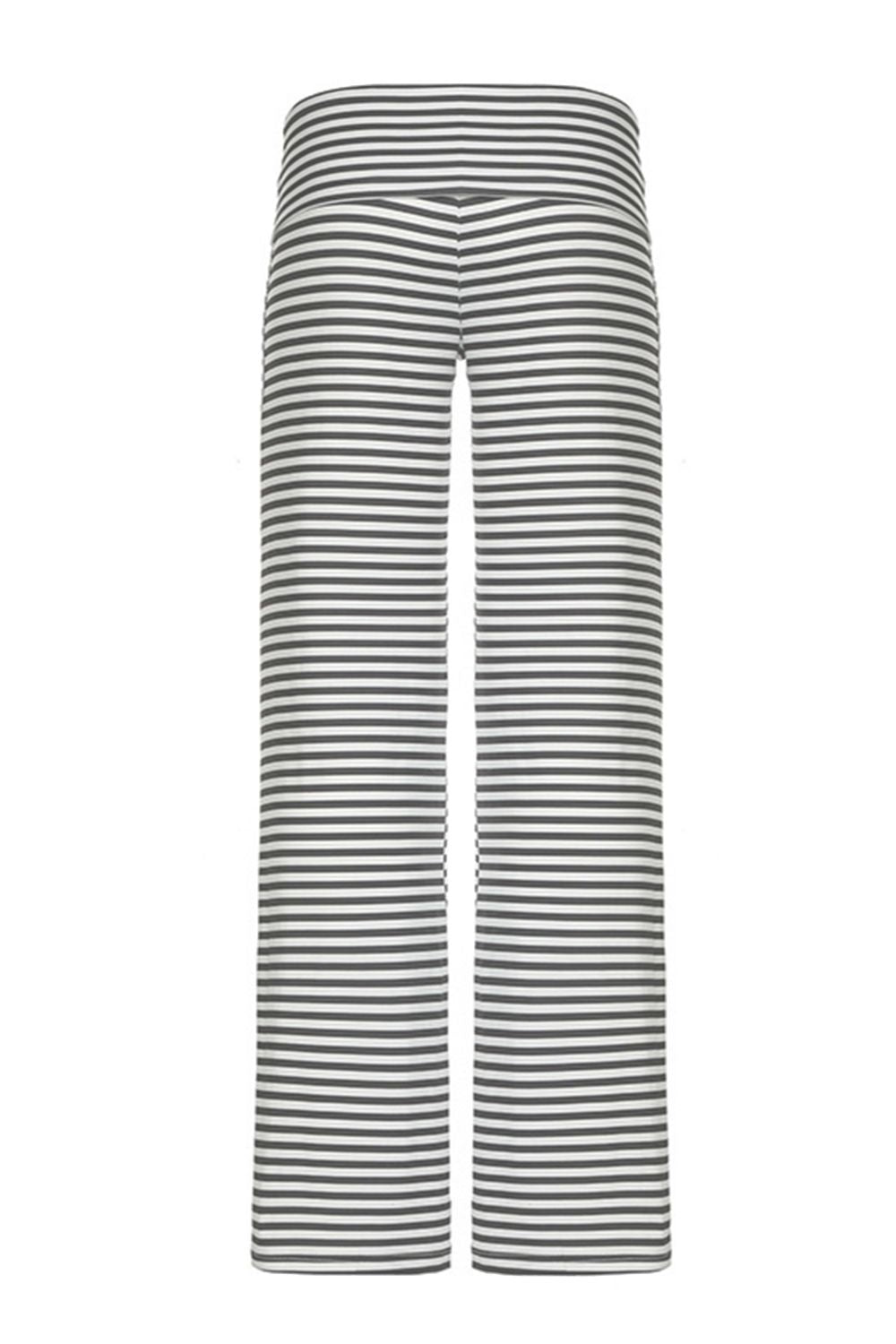 Coastal Stripe Palazzo Pants in gray and white horizontal stripes, wide leg cut