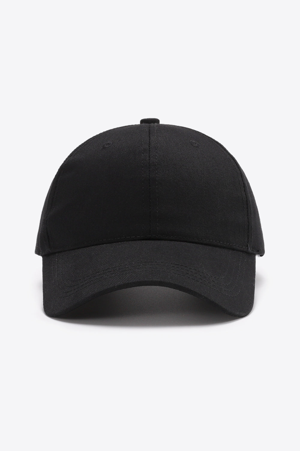 Black cotton twill baseball cap with adjustable strap