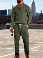 Men's Casual Button Detail Top And Pants Set in Gray, back view