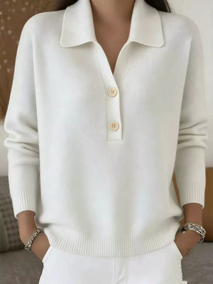 Full Size Button Detail Long Sleeve Sweater Plus in Orange-red, close-up detail