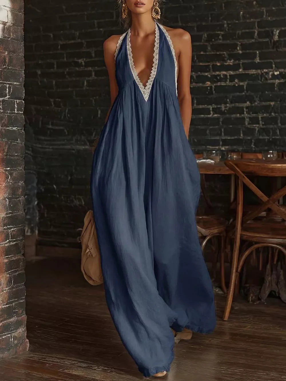 Luxe Lace-trimmed Halter Neck Romper