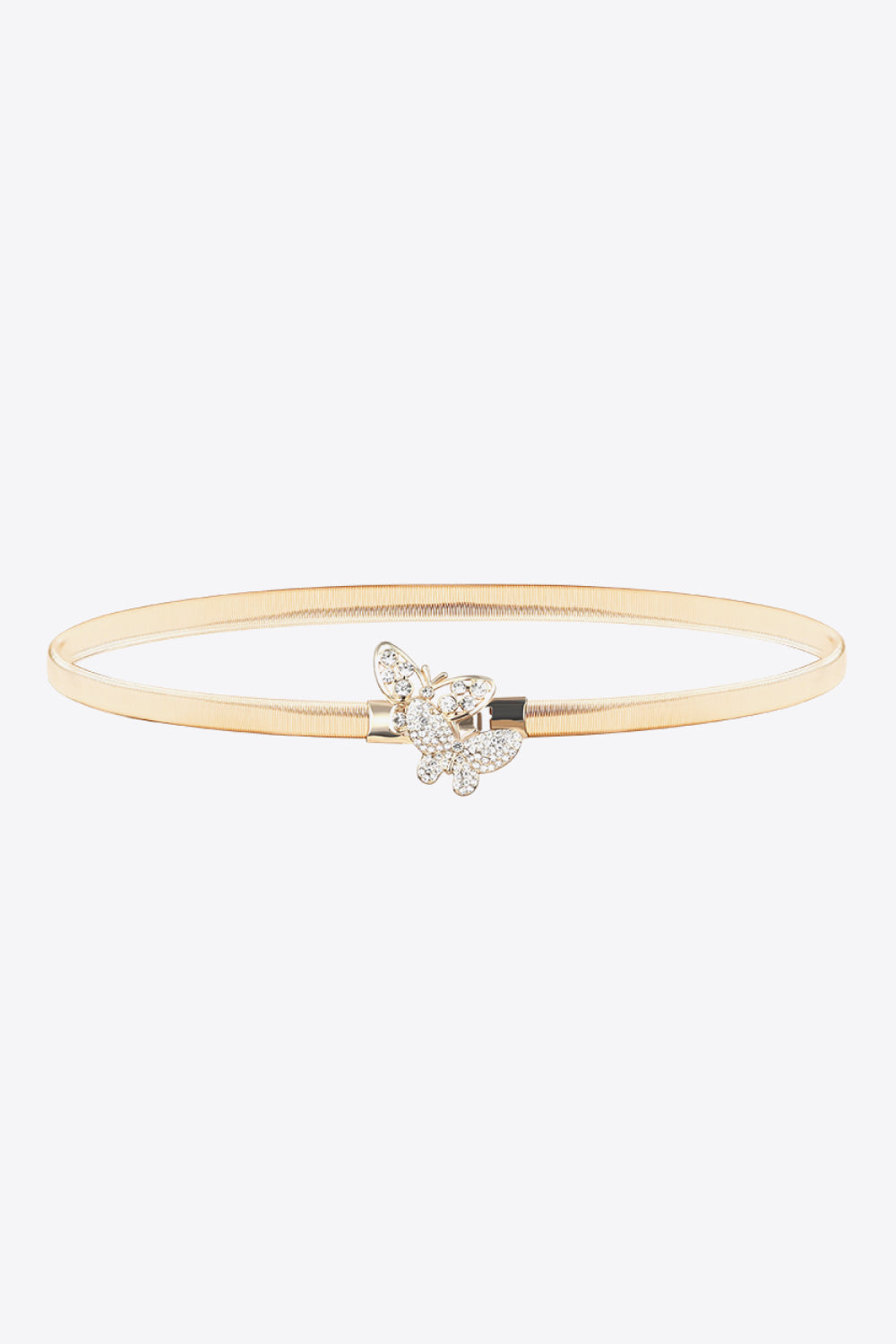 Gold elastic belt with a crystal butterfly clasp detail