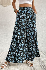 Midnight floral palazzo trousers with a wide leg and pockets.