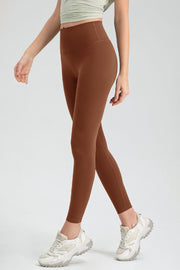 Caramel high rise leggings with a seamless fit and athletic styling.