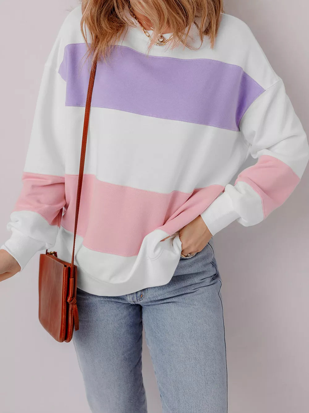 Colorblock Patchwork Drop Shoulder Sweatshirt in Multicolor, front view