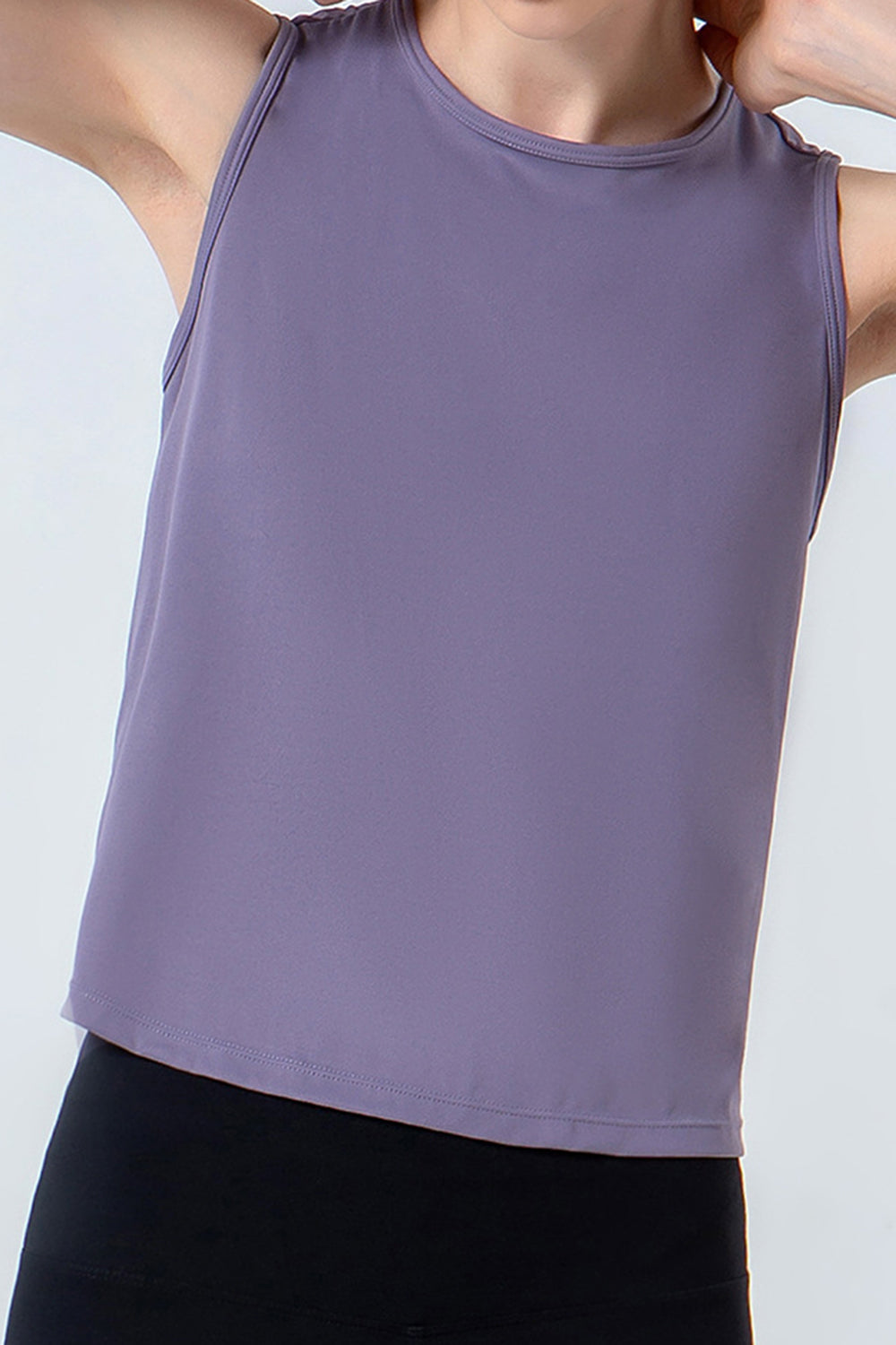 Lavender tank top with round neckline and sleeveless design