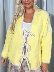 Tie Front Drop Shoulder Cardigan in White, view 13