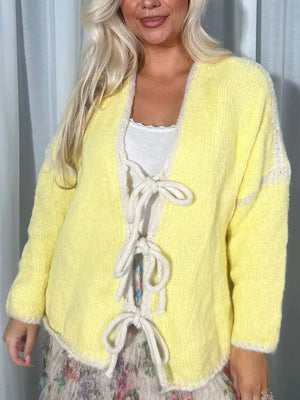 Tie Front Drop Shoulder Cardigan in White, view 13