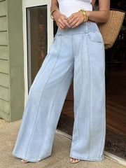 Elevated Wide-leg Jeans With Ruched Waistband
